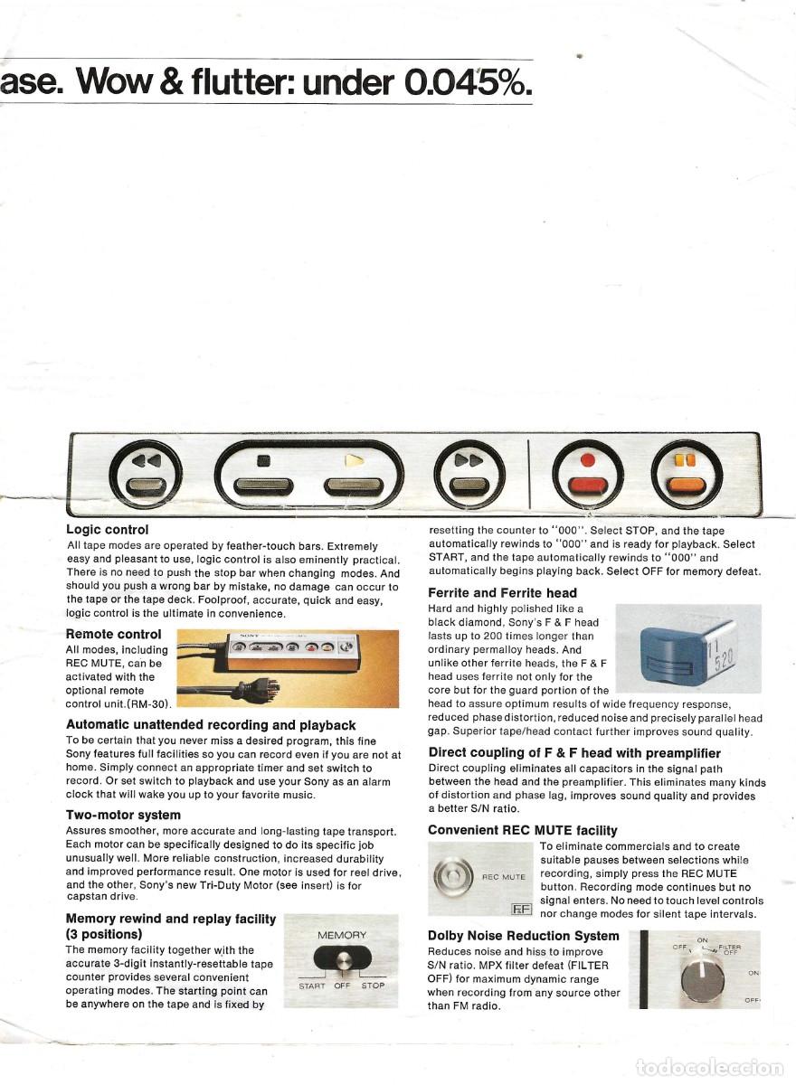 Cat&aacute;logos publicitarios: SONY -- STEREO CASSETTE DECK TC-K7 II - Foto 3