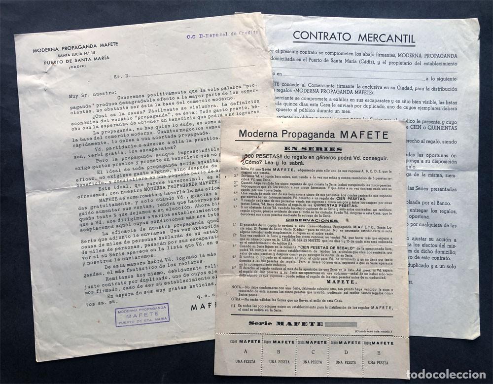 Werbekataloge: PUERTO DE SANTA MARÍA ( CÁDIZ ) AÑOS 40 / MODERNA PROPAGANDA MAFETE / CUPONES 1 PESETA