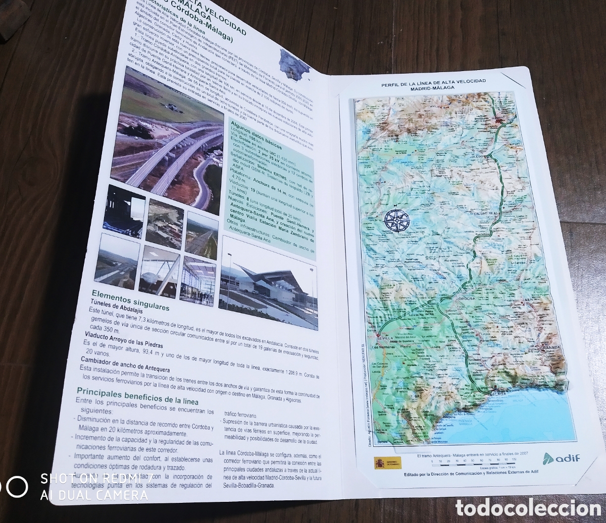 Werbekataloge: Mapa en relieve de la l&iacute;nea Alta velocidad Madrid -Malaga. Info de la l&iacute;nea