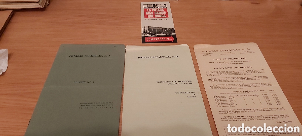 Catalogues publicitaires: 4 DOCUMENTOS POTASAS FERROCARRIL. MERCANCIA A GRANEL. . PRECIOS1965-63-61