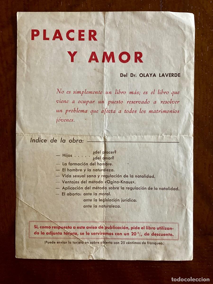 Cat&aacute;logos publicitarios: Publicidad libro &rdquo;Placer y Amor&rdquo; del Dr. Olaya Laverde, ed. Ares, ca 1960
