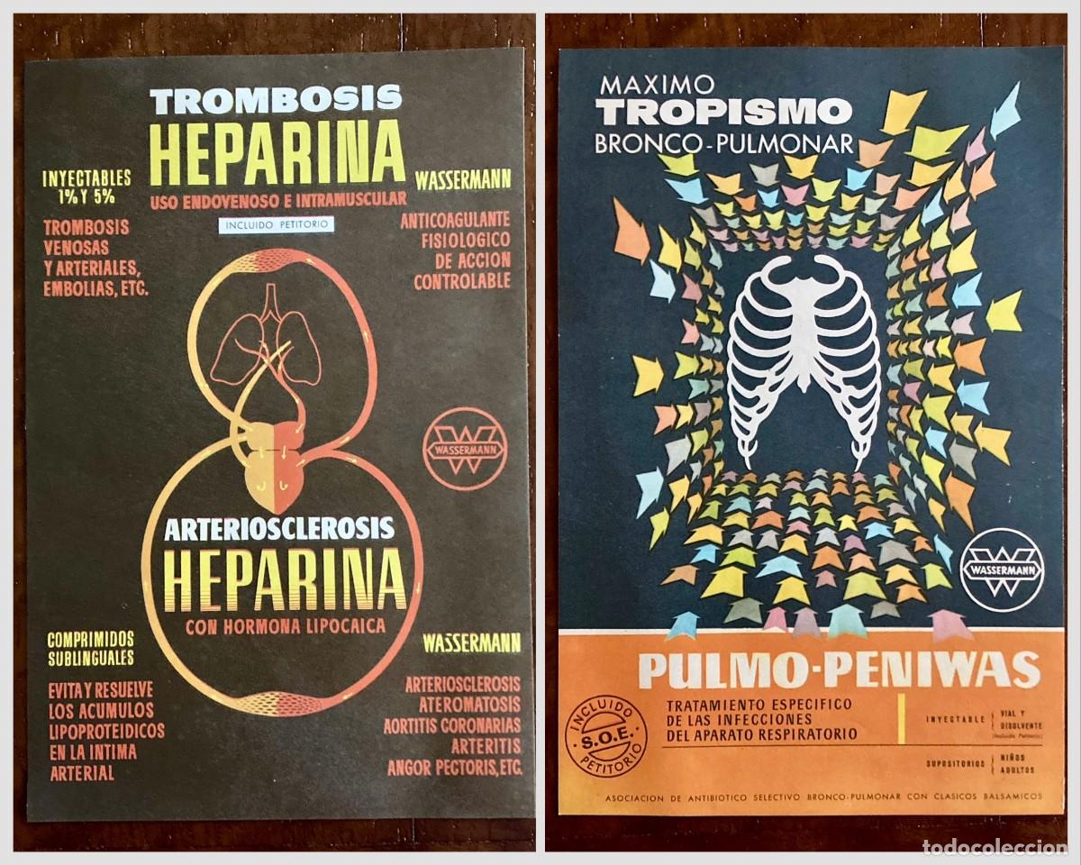 Cat&aacute;logos publicitarios: Hoja publicitaria - farmacia - especialidades Wassermann: Heparina y Pulmo-Peniwas, 1960s