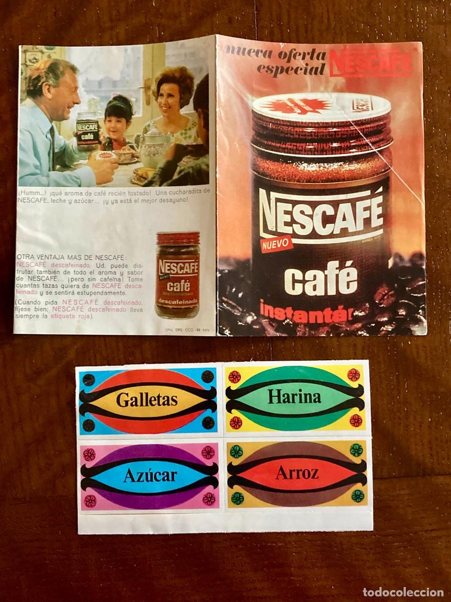 Werbekataloge: D&iacute;ptico publicidad: nueva oferta especial Nescaf&eacute; + 4 etiquetas para botes de cocina - 1960-70