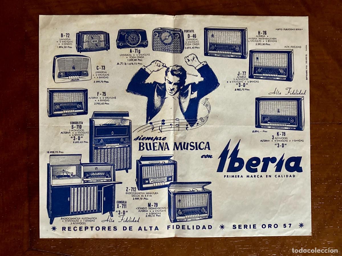 Cat&aacute;logos publicitarios: Hoja publicitaria: receptores de radio IBERIA &rdquo;siempre buena m&uacute;sica&rdquo;, con precios, a&ntilde;o 1956