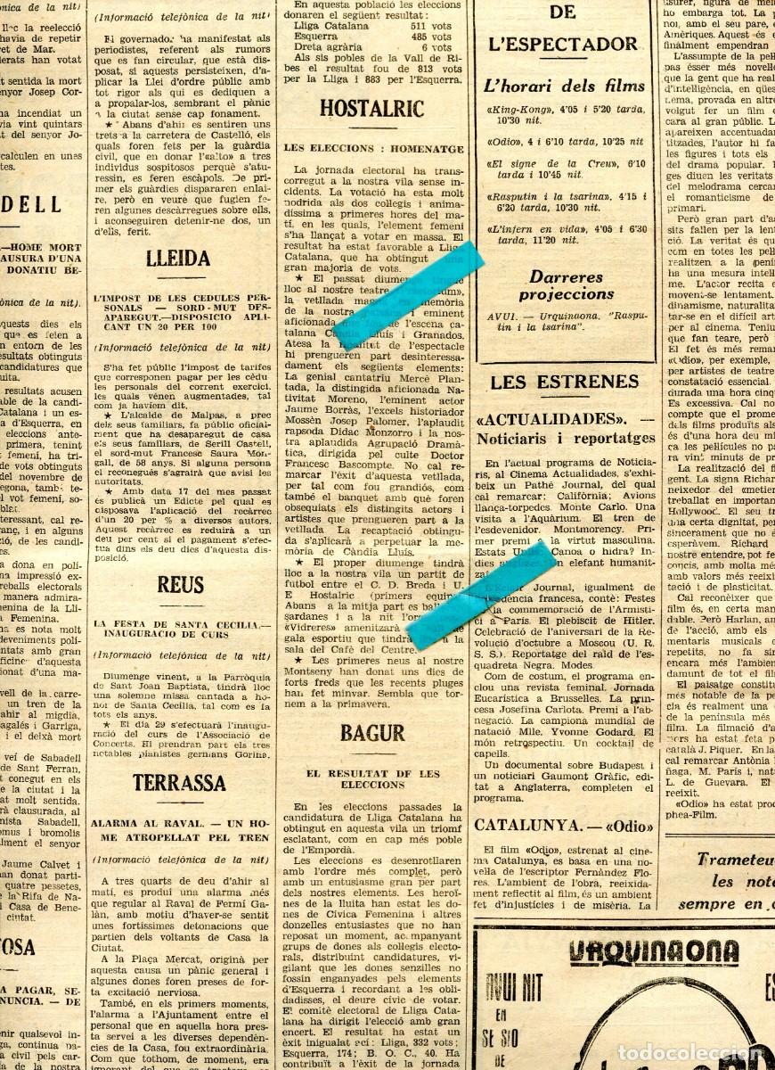 Cataloghi pubblicitari: DIARI ANY 1933 RESULTAT ELECCIONS BAGUR BEGUR HOSTALRIC TORTOSA TERRASSA SABADELL