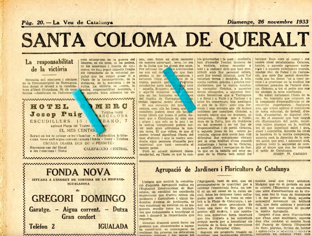Cataloghi pubblicitari: DIARI ANY 1933 SANTA COLOMA DE QUERALT FARINA SILVANO ROSELLO FERRER MUNGUET BORREDA VILADA