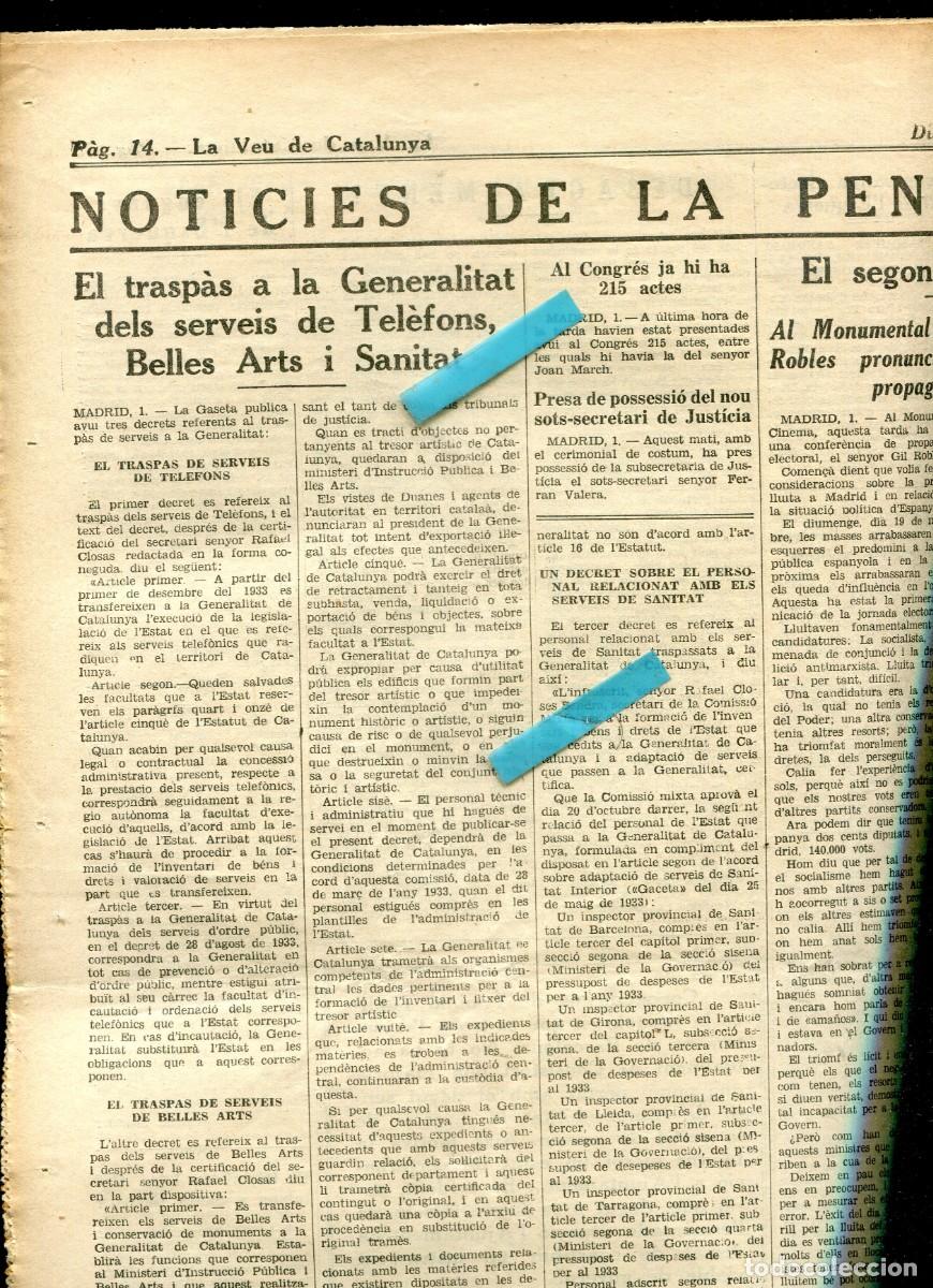 Cataloghi pubblicitari: DIARI ANY 1933 TRASPAS DE COMPETENCIES DE L'ESTAT A LA GENERALITAT BELLES ARTS SANITAT I TELEFONICA