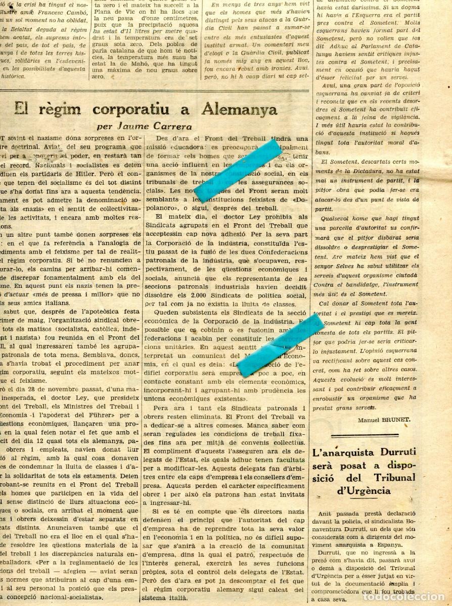 Cat&aacute;logos publicit&aacute;rios: PERIODICO A&Ntilde;O 1933 DURRUTI DETENIDO ANTONI ESCURIET PELOTA BASCA RUGBY LUCHA GRECO ROMANA BARCELONA