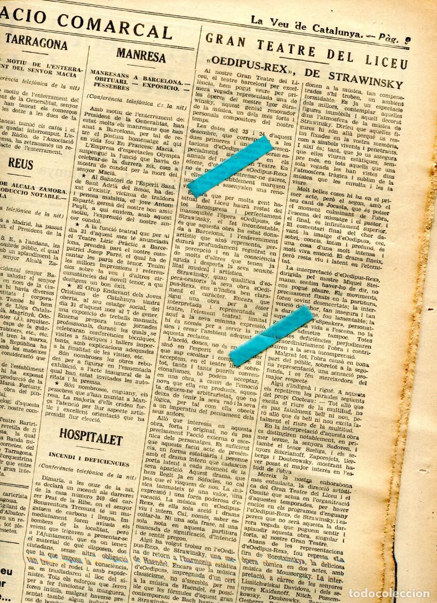 Cataloghi pubblicitari: DIARI ANY 1933 IGOR STRAVINSKY ENEL LICEU DE BARCELONA PINTOS DE MANRESA EXPOSEN A BARCELONA
