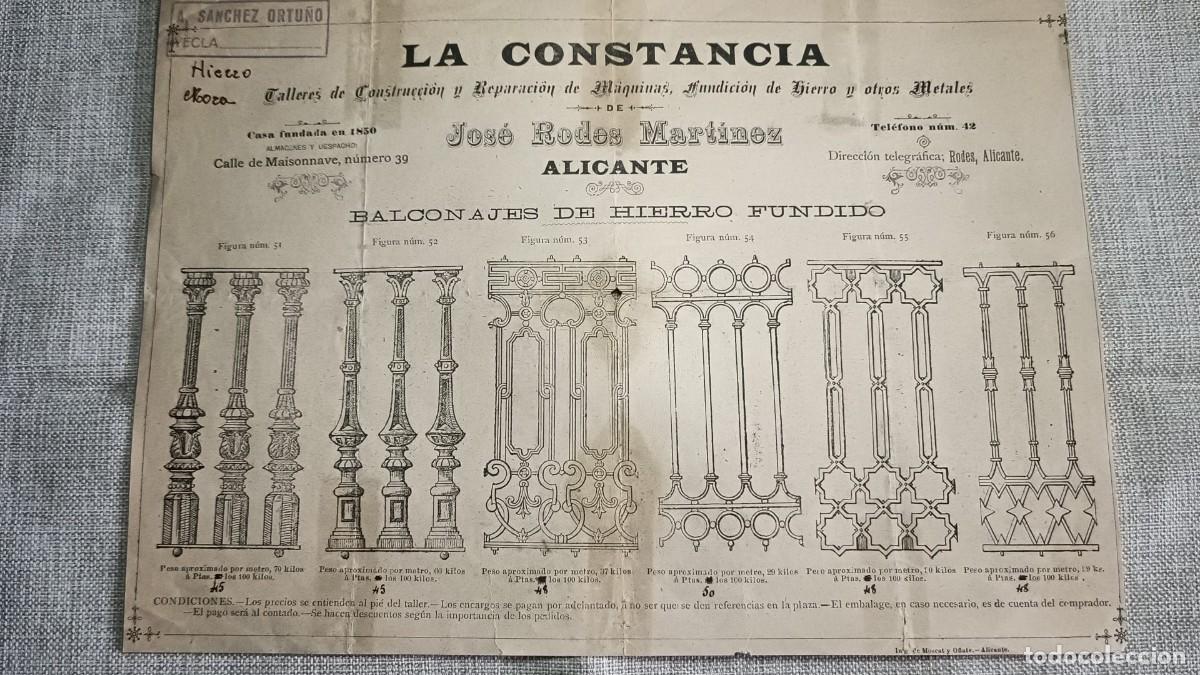 Catalogues publicitaires: Hoja-Cat&aacute;logo. La Constancia. Balconajes de Hierro Fundido (Finales siglo XIX)
