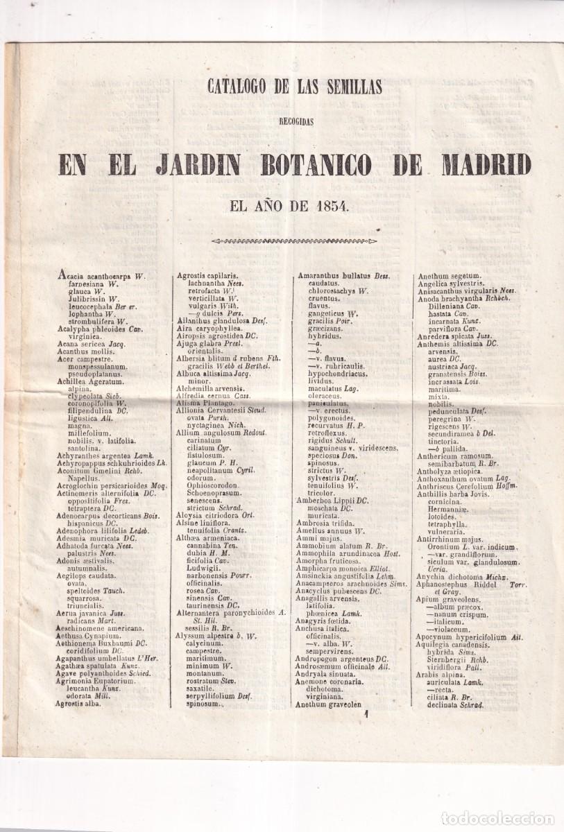 Advertising Catalogs: Cat&aacute;logo de las semillas en el jard&iacute;n bot&aacute;nico de Madrid 1854
