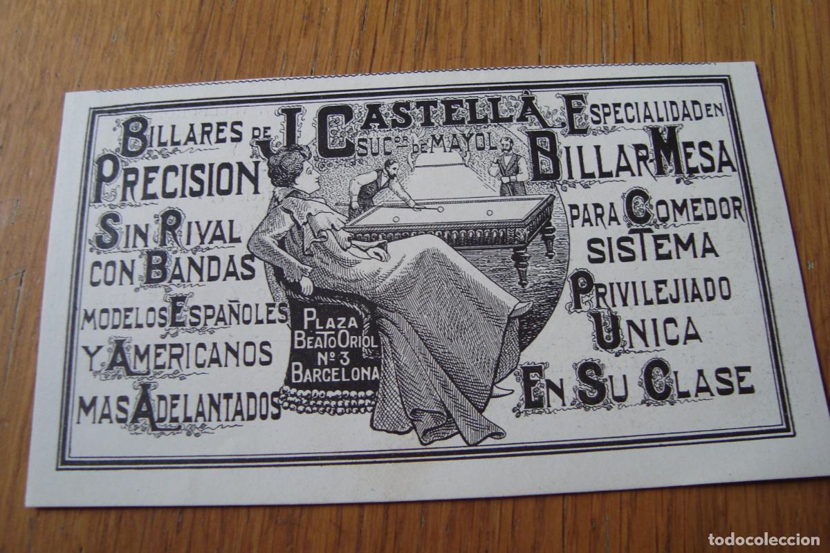 Cat&aacute;logos publicitarios: ANTIGUA PUBLICIDAD J. CASTELLA. BILLARES DE PRECISION. BILLAR DE MESA. BARCELONA