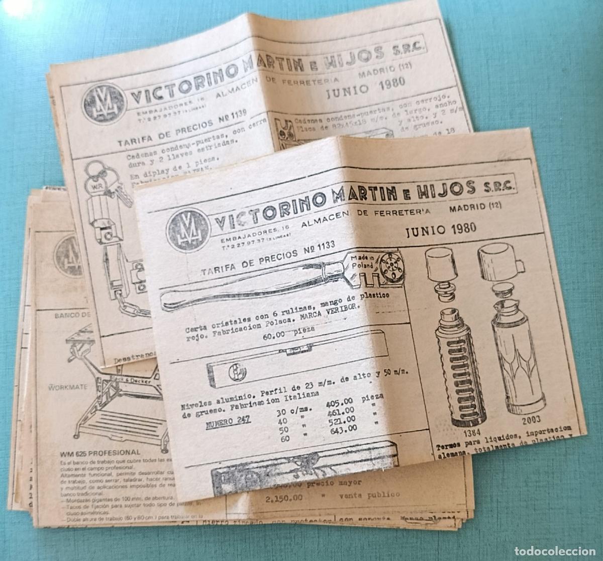 Cat&aacute;logos publicitarios: LOTE DE 12 IMPRESOS CATALOGO ALMAC&Eacute;N FERRETERIA VICTORINO MART&Iacute;N E HIJOS, MADRID. 1980