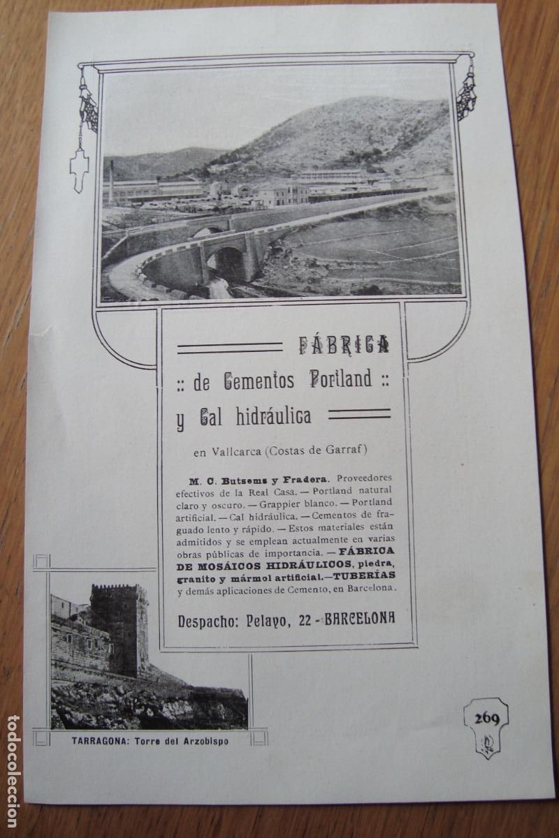 Cat&aacute;logos publicitarios: ANTIGUA PUBLICIDAD FABRICA CEMENTOS PORTLAND CAL HIBRAULICA. VALLCARCA GARRAF. BUSTEMS Y FRADERA.