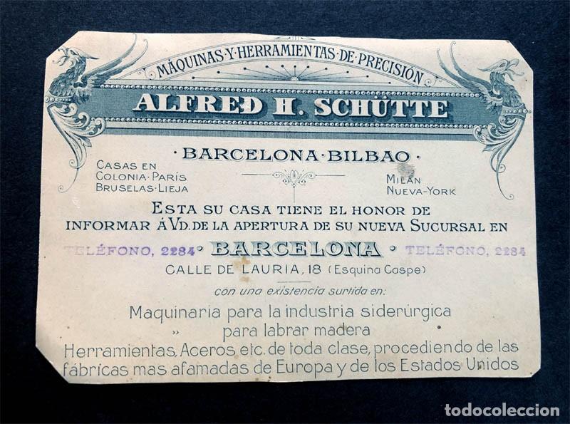 Cat&aacute;logos publicitarios: TARJETA PUBLICIDAD / ALFRED H. SCHUTTE / M&Aacute;QUINAS Y HERRAMIENTAS DE PRECISI&Oacute;N / BARCELONA - BILBAO