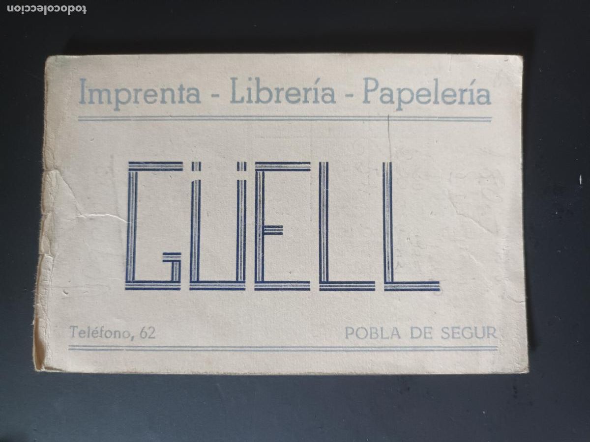 Cat&aacute;logos publicitarios: TARJETA VISITA IMPRENTA GUELL POBLA DE SEGUR. HORARIO TREN SALIDAS 1952. Correo OMNIBUS.