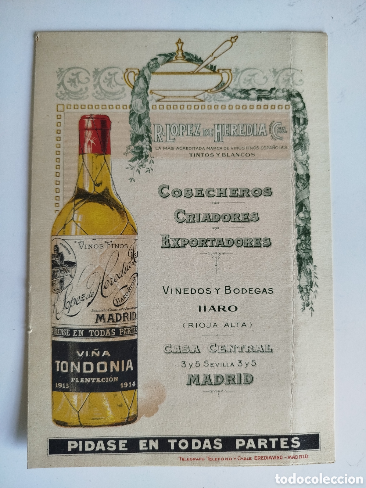 Cat&aacute;logos publicitarios: PUBLICIDAD R. LOPEZ DE HEREDIA VI&Ntilde;A TONDONIA. A&Ntilde;OS 20