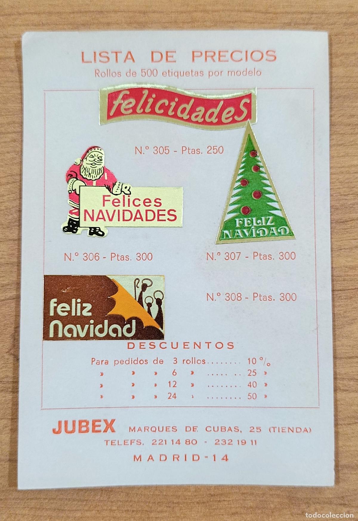 Cat&aacute;logos publicitarios: LISTA DE PRECIOS ETIQUETAS ADHESIVAS TEXTOS STANDARD, JUBEX. FELIZ NAVIDAD. MADRID