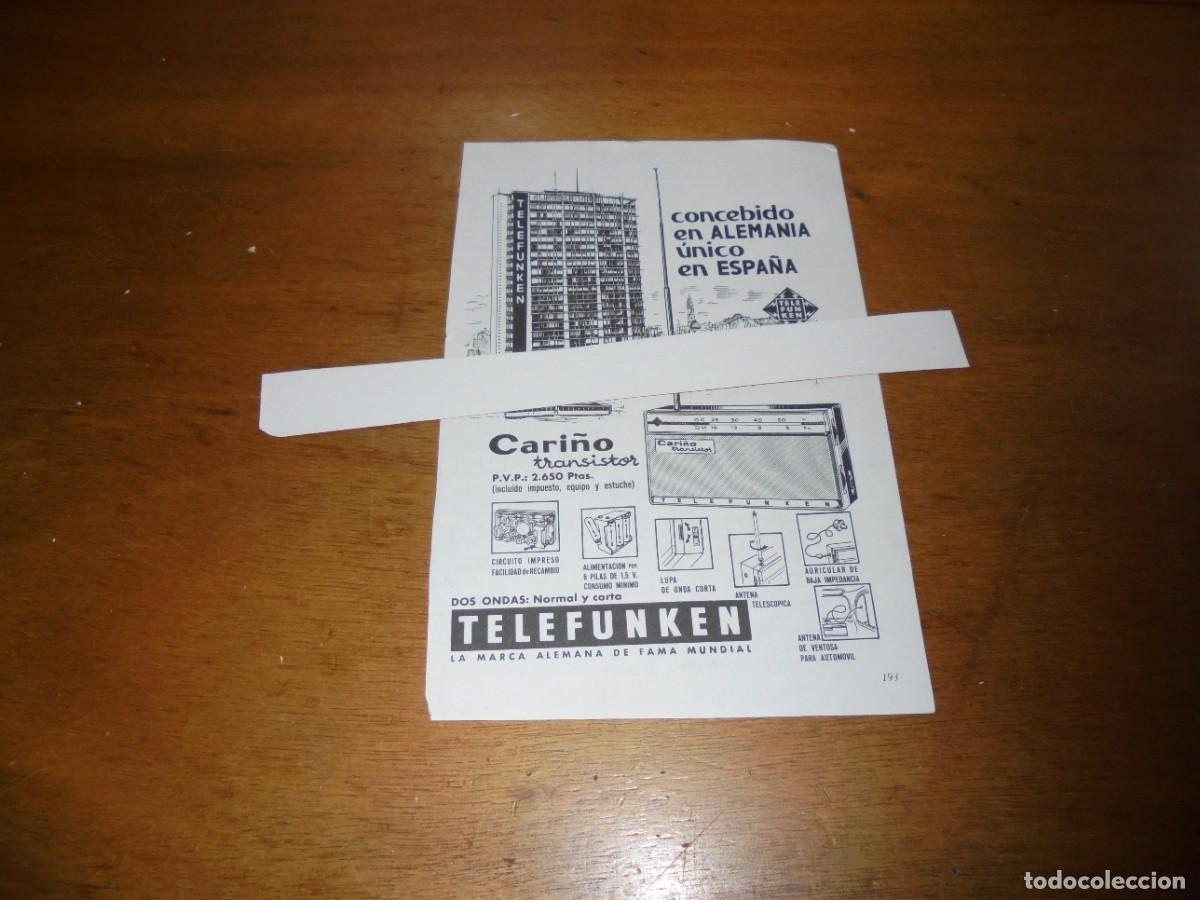 Cat&aacute;logos publicitarios: PUBLICIDAD 1963: TRANSISTOR CARI&Ntilde;O, TELEFUNKEN