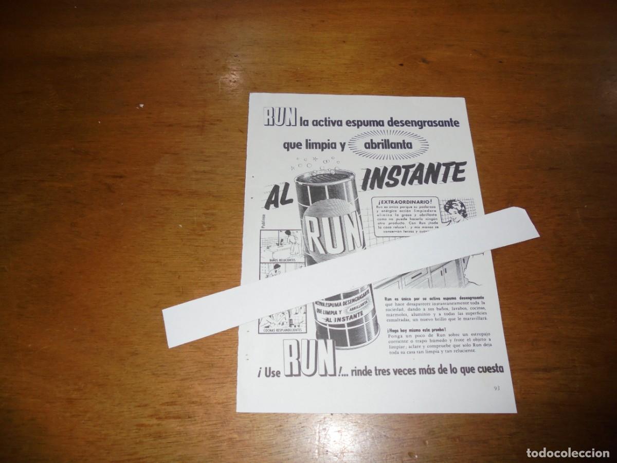 Cat&aacute;logos publicitarios: PUBLICIDAD 1963: ESPUMA DESENGRASANTE RUN