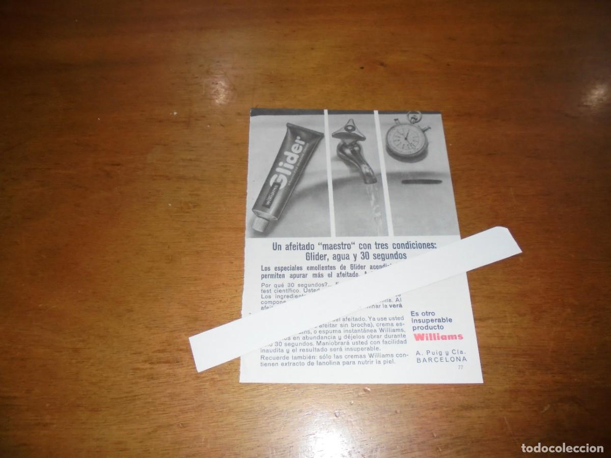 Cat&aacute;logos publicitarios: PUBLICIDAD 1963: CREMA PARA AFEITAR SIN BROCHA GLIDER, DE WILLIAMS.