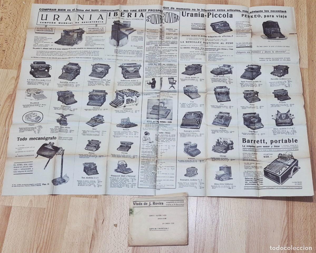 Cat&aacute;logos publicitarios: CARTER PUBLICITARIO DE GRAN TAMA&Ntilde;O DE MAQUINAS DE ESCRIBIR VIUDA DE J. ROVIRA - CON SOBRE ORIGINAL