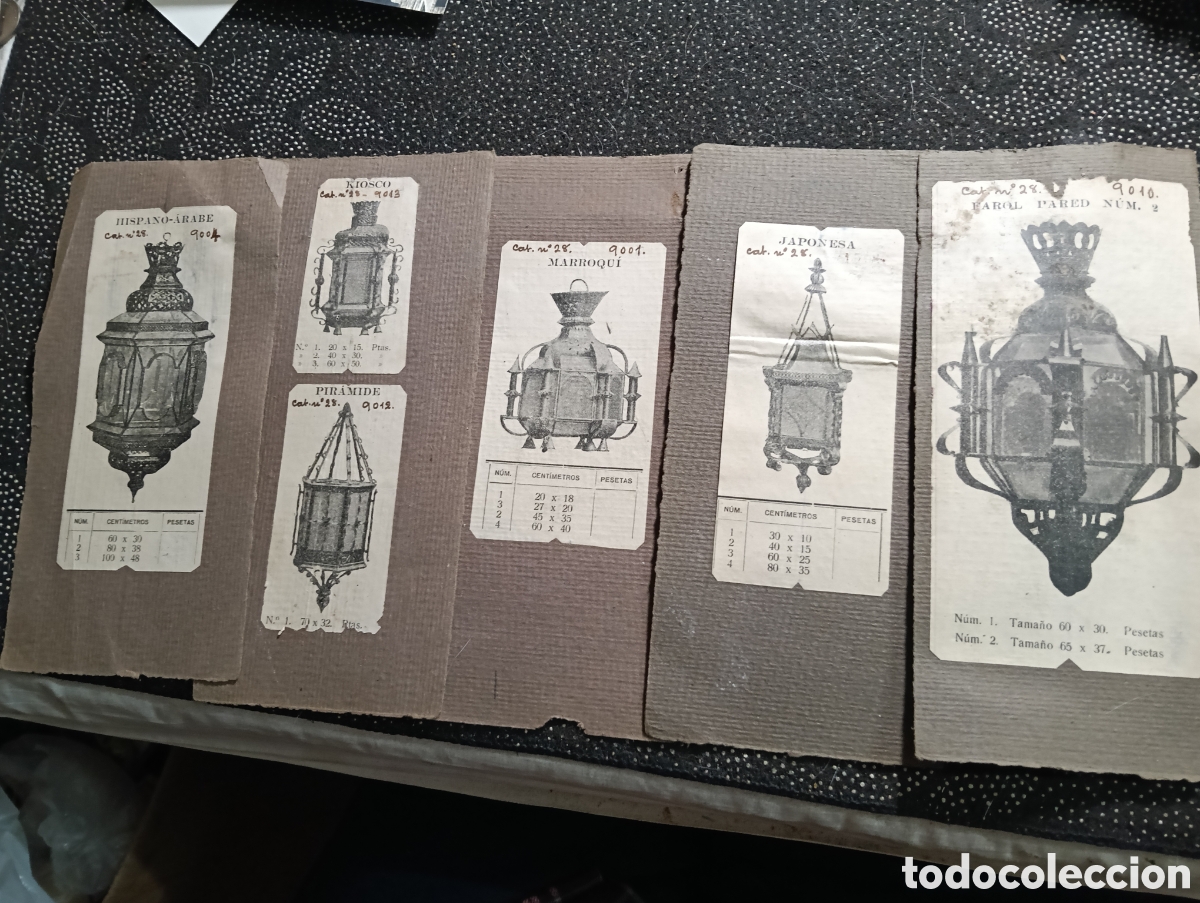 Cat&aacute;logos publicitarios: Publicidad de faroles de los a&ntilde;os 1900-20 com medidas y tama&ntilde;os.