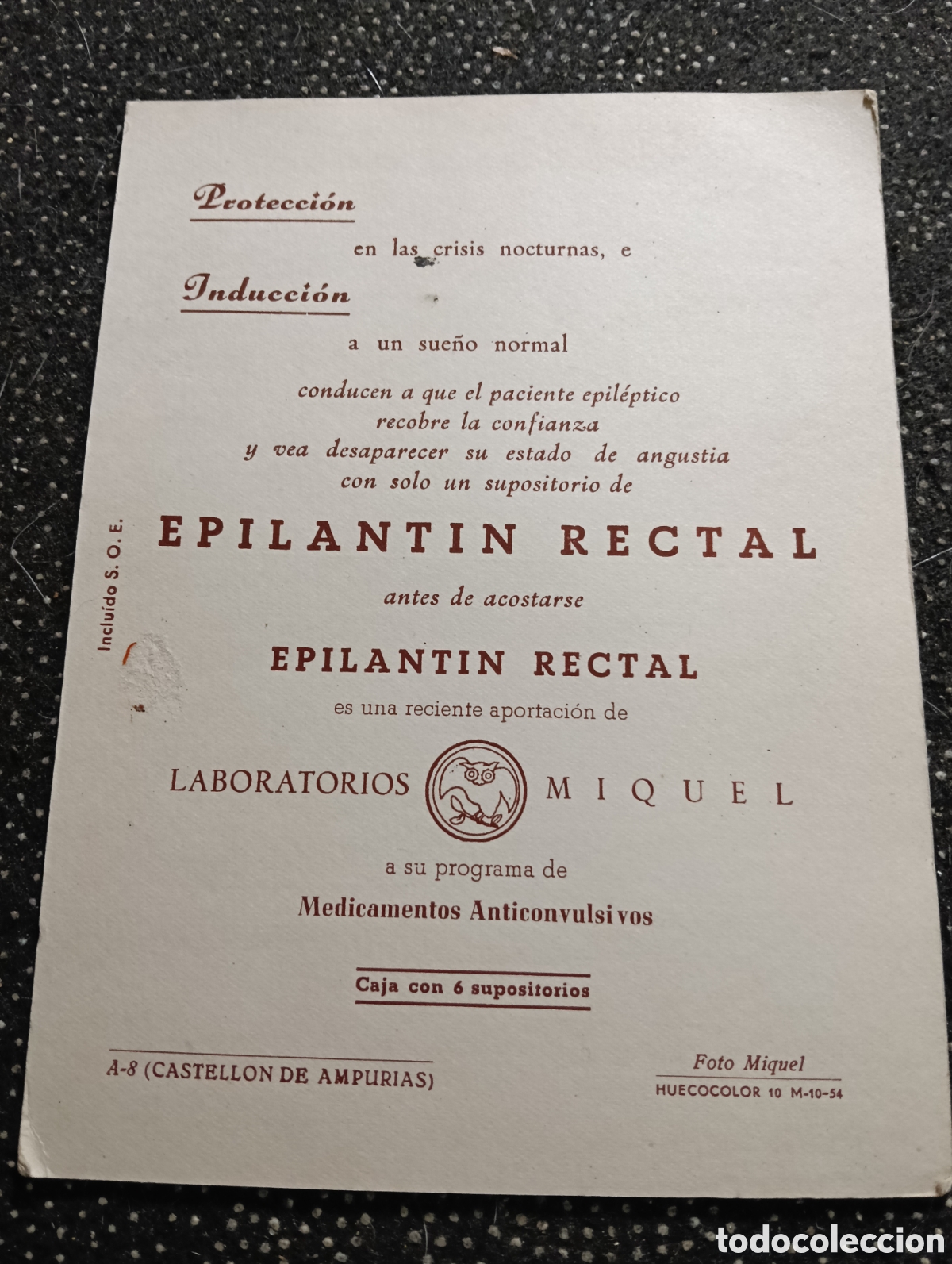 Cat&aacute;logos publicitarios: Publicidad Laboratorio Miquel,EPILANTIN RECTAL Castell&oacute;n de Ampurias