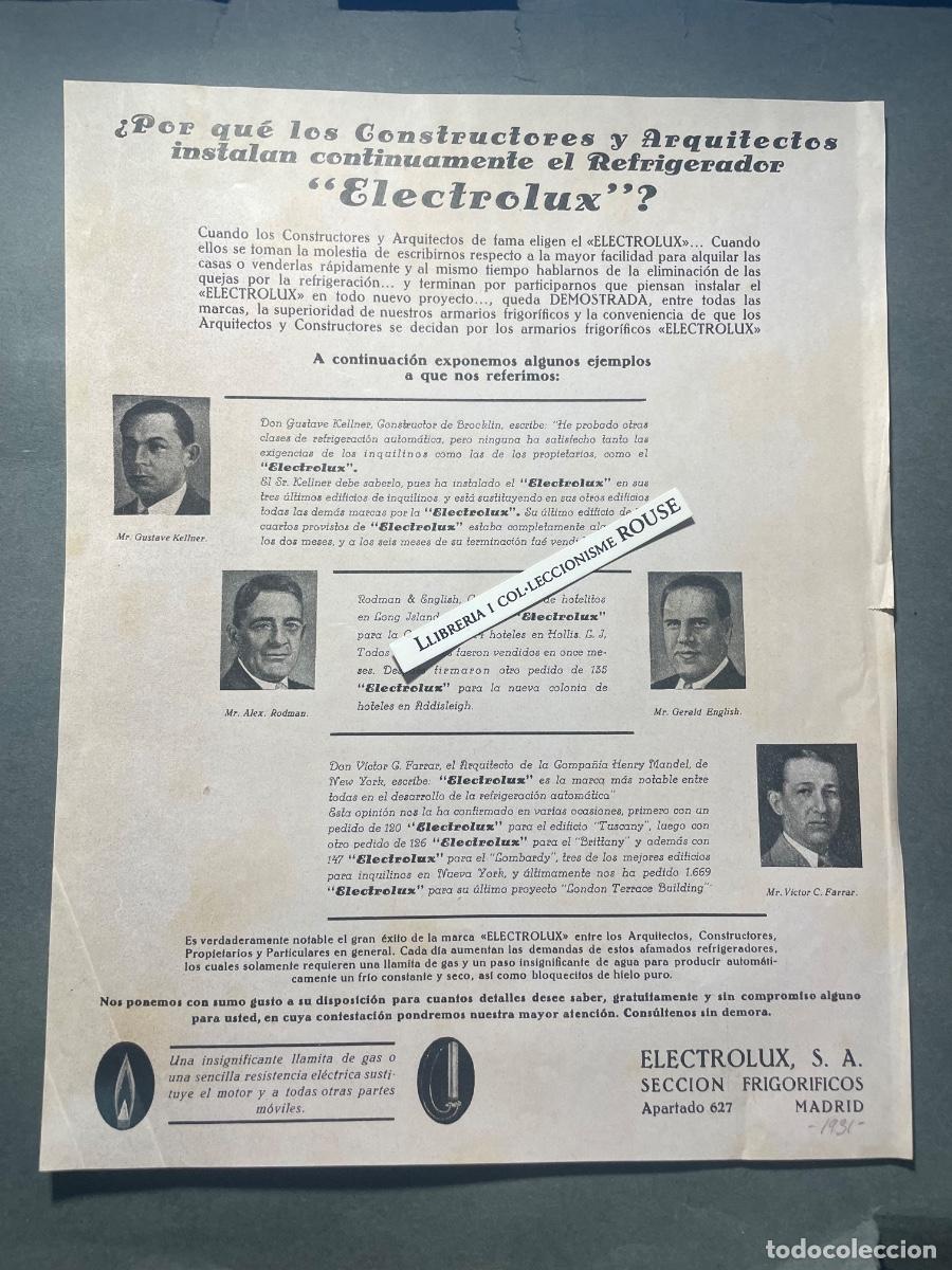 Cat&aacute;logos publicitarios: ANTIGUO CATALOGO 1 HOJA - 1931 ''ELECTROLUX'' SECCION FRIGORIFICOS MADRID - &iquest;POR QU&Eacute; LOS CONSTRUCTO