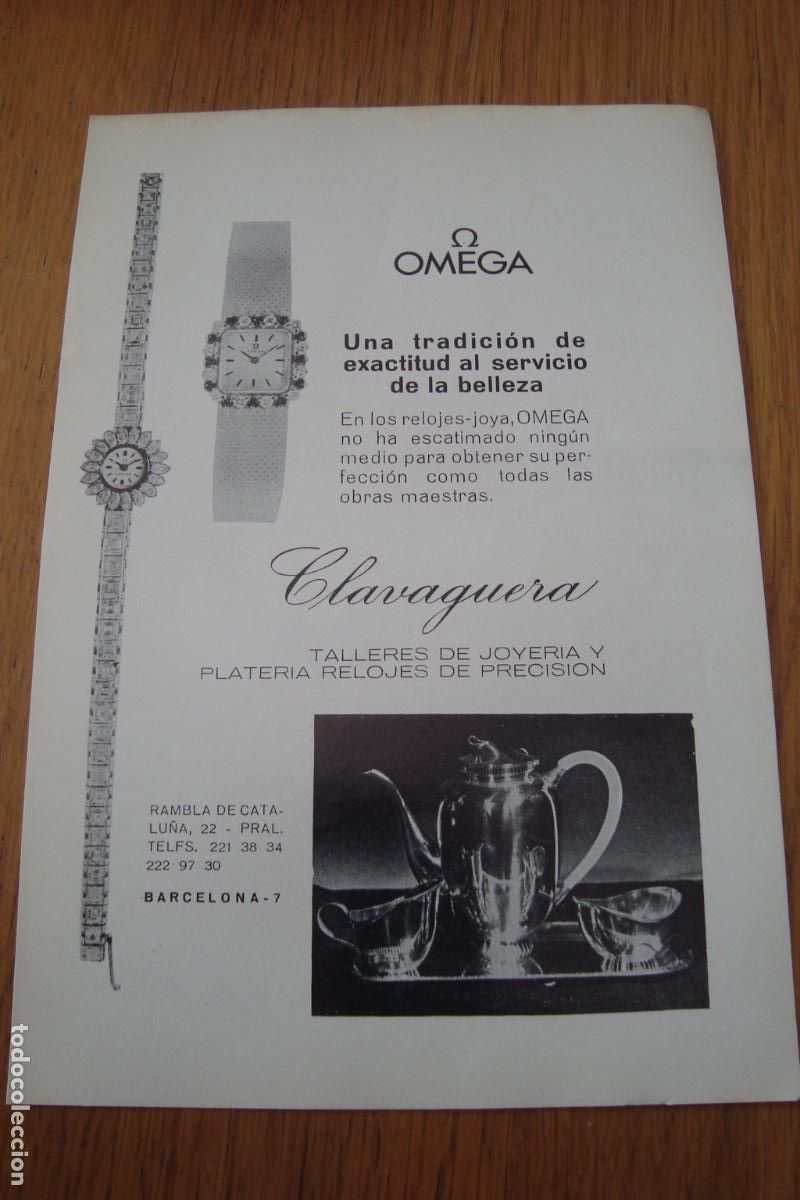 Cat&aacute;logos publicitarios: ANTIGUA PUBLICIDAD RELOJ OMEGA. TALLERES CLAVAGUERA A&Ntilde;OS 60.