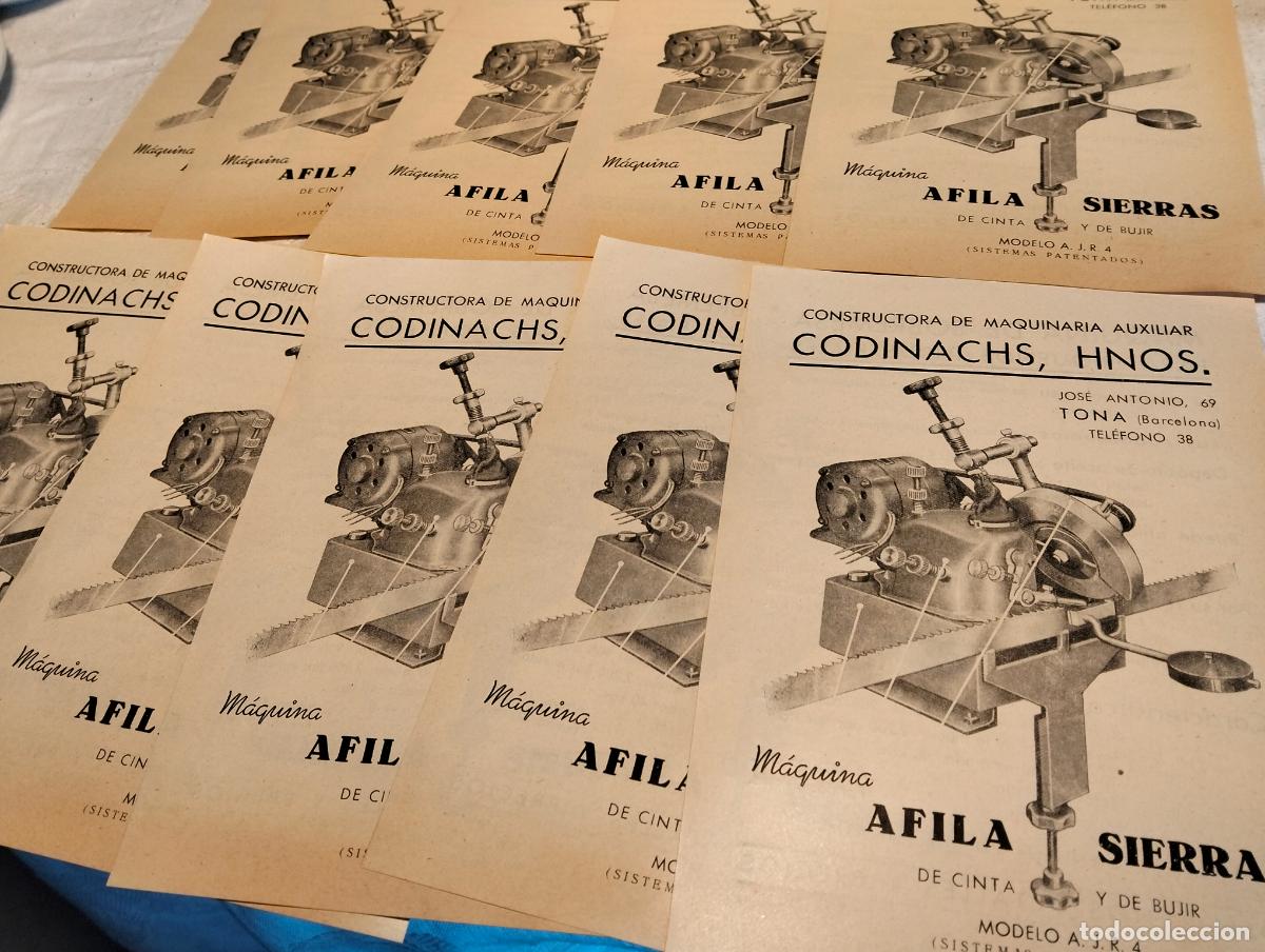 Cat&aacute;logos publicitarios: M&aacute;quina afila sierras cinta lote 10 unidades folleto cat&aacute;logo Codinachs maquinaria Tona Jose Antonio