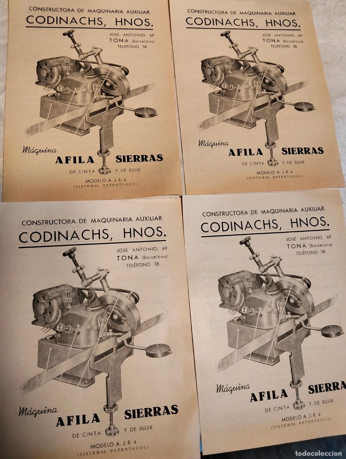Cat&aacute;logos publicitarios: M&aacute;quina afila sierras cinta lote 4 unidades folleto cat&aacute;logo Codinachs maquinaria Tona Jose Antonio