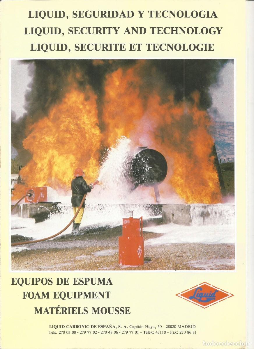 Cat&aacute;logos publicitarios: Liquid Equipos de Espuma servicio contra-incendio bomberos folleto 6 p&aacute;ginas 3 idiomas E/GB/F 1986
