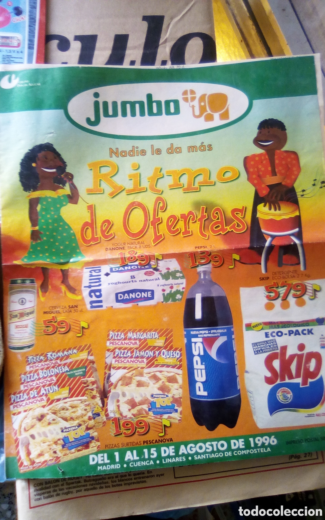 Cat&aacute;logos publicitarios: Folleto publicidad Supermercado Jumbo. Grupo Pan de Az&uacute;car. A&ntilde;o 1996. Tiene 8 p&aacute;ginas.