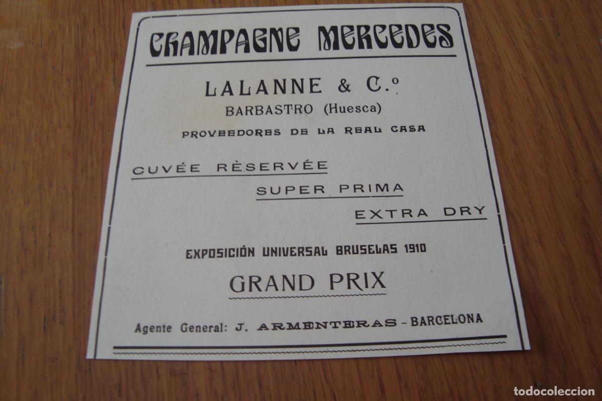 Cat&aacute;logos publicitarios: ANTIGUA PUBLICIDAD CHAMPAGNE MERCEDES. LALANNE Y C&ordm;. BARBASTRO HUESCA. J. ARMENTERAS BARCELONA