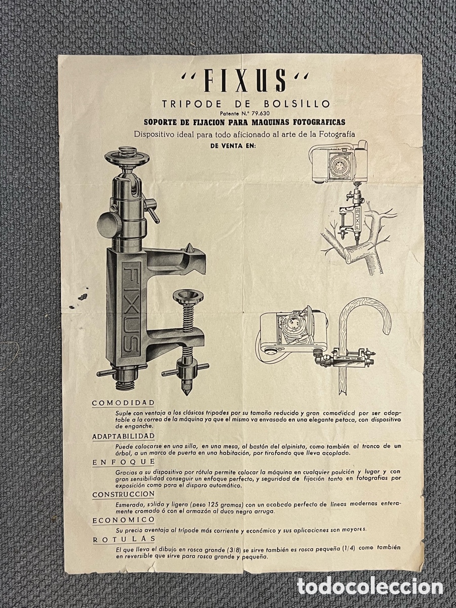 Cat&aacute;logos publicitarios: FIXIS- TRIPODE DE BOLSILLO. SOPORTE DE FIJACION PARA MAQUINAS FOTOGRAFICAS (h.1940?)