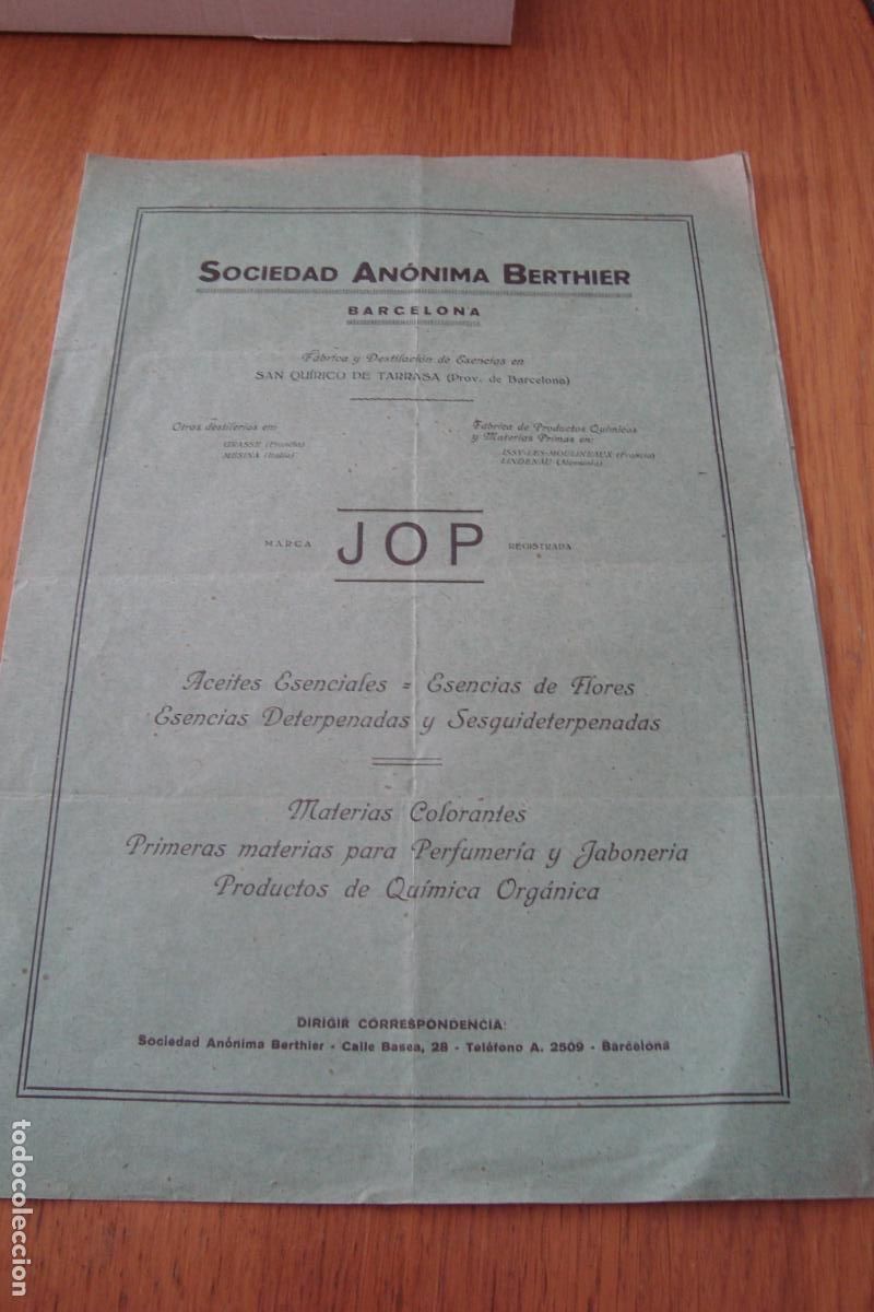 Cat&aacute;logos publicitarios: ANTIGUA LISTA PRECIOS. SOCIEDAD ANONIMA BERTHIER FABRICA DESTILACION ESENCIAS SAN QUIRICO TARRASA