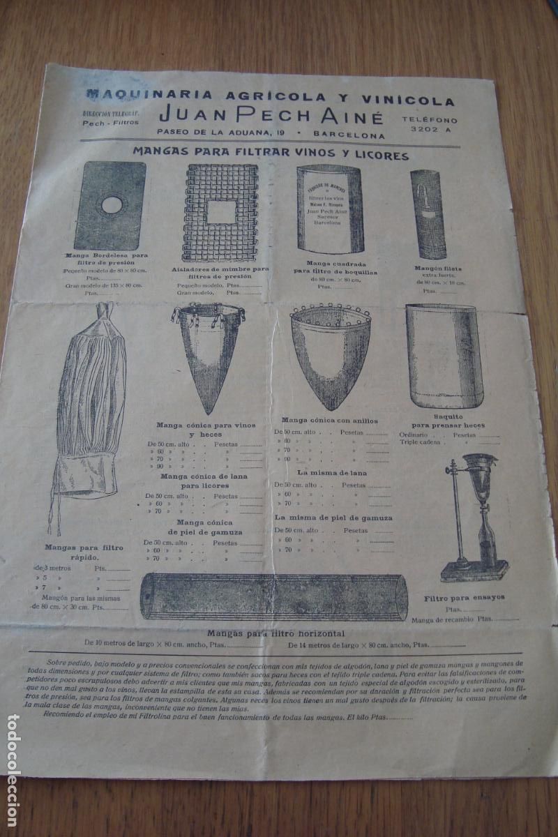 Cat&aacute;logos publicitarios: ANTIGUO CATALOGO JUAN PECH AINE. MAQUINARIA AGRICOLA Y VINICOLA. BARCELONA