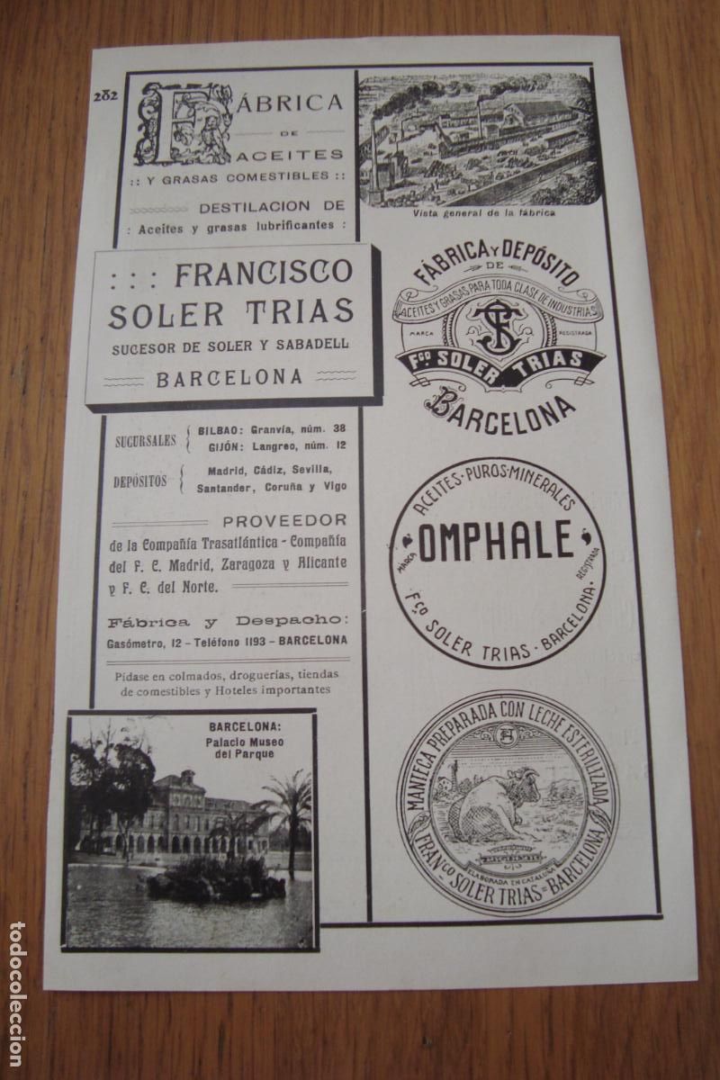 Cat&aacute;logos publicitarios: ANTIGUA PUBLICIDAD FRANCISCO SOLER TRIAS. FABRICA DE ACEITES BARCELONA - FEDERICO SENDRA CORCHO