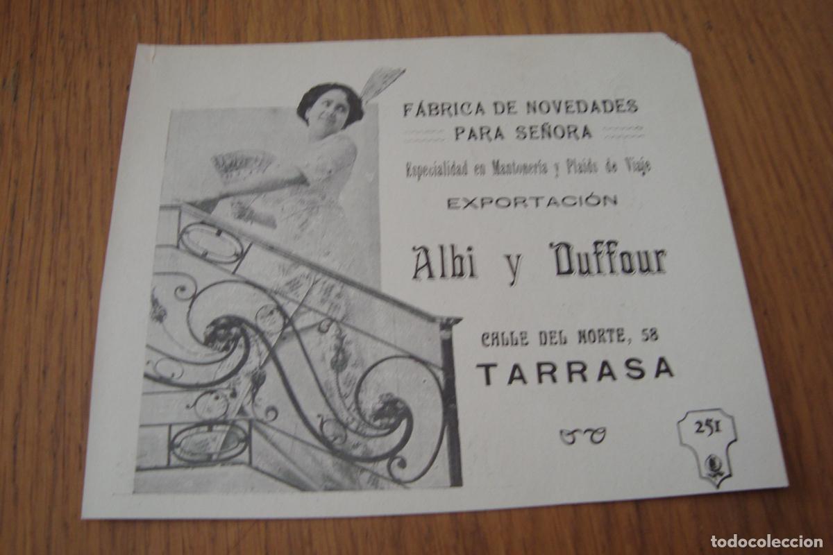 Cat&aacute;logos publicitarios: ANTIGUA PUBLICIDAD ALBI Y DUFFOUR. MANTONERIA NOVEDADES SE&Ntilde;ORA. TARRASA A&Ntilde;OS 20.