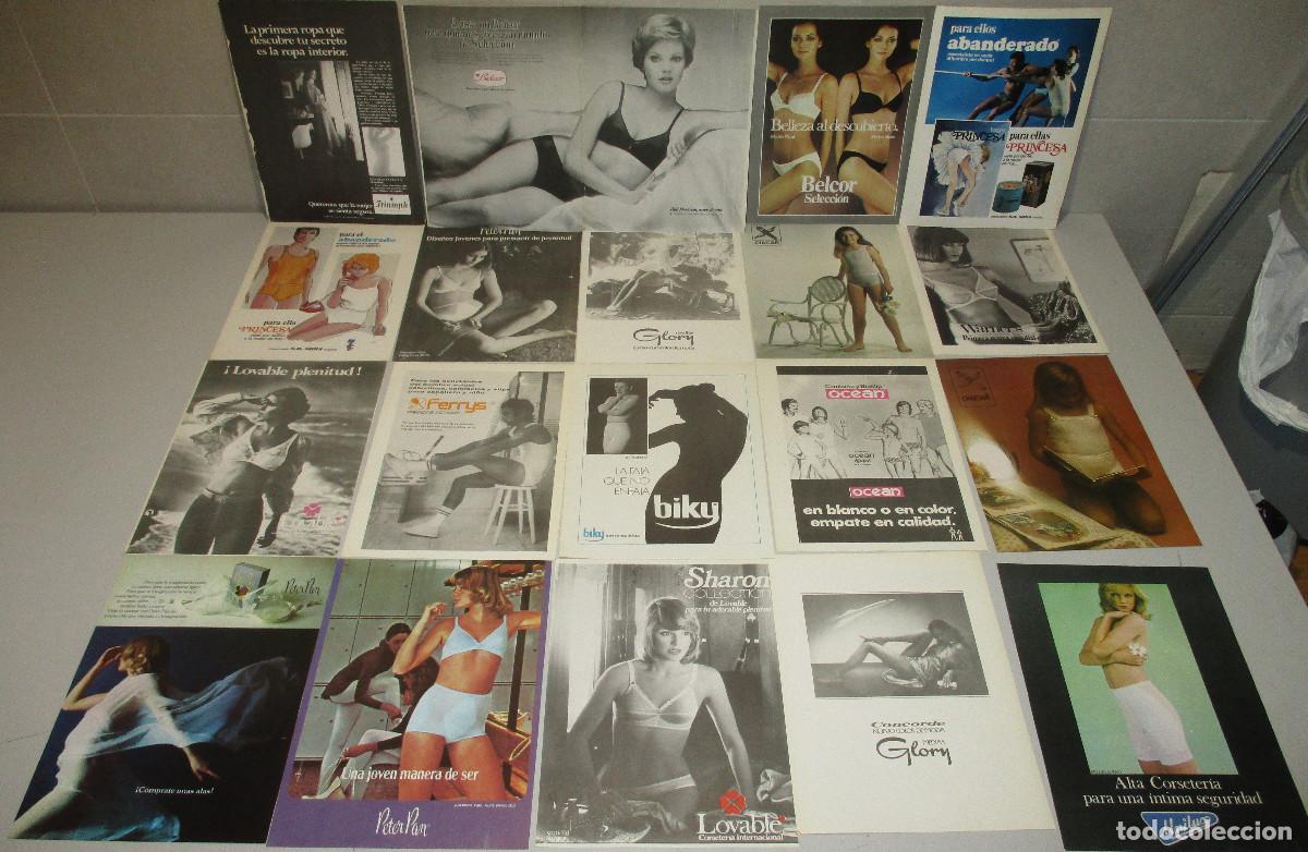 Cat&aacute;logos publicitarios: Lote 19 hojas publicidad revistas ROPA INTERIOR, &Iacute;NTIMA, LENCER&Iacute;A, a&ntilde;os 70.