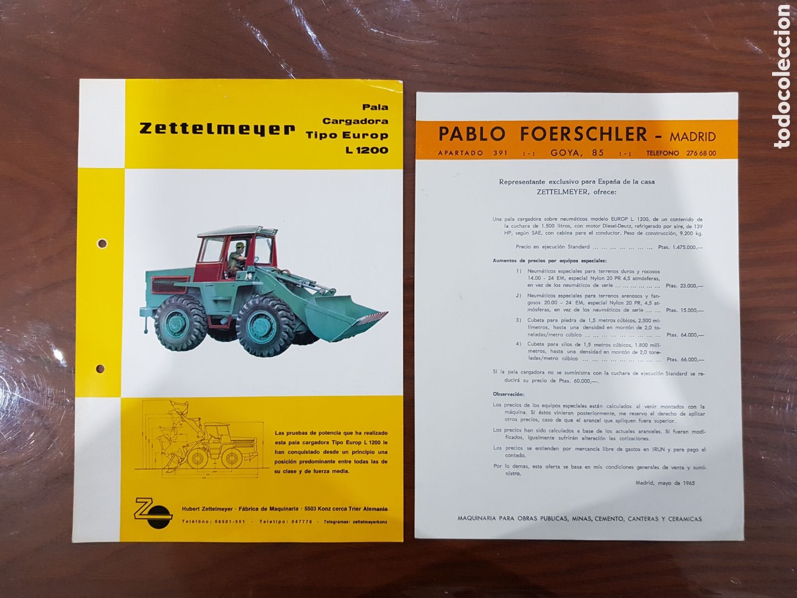 Cat&aacute;logos publicitarios: ZETTELMEYER PALA CARGADORA TIPO EUROP L 1200 (UNA P&Aacute;GINA DEL CAT&Aacute;LOGO + HOJA DEL REPRESENTANTE