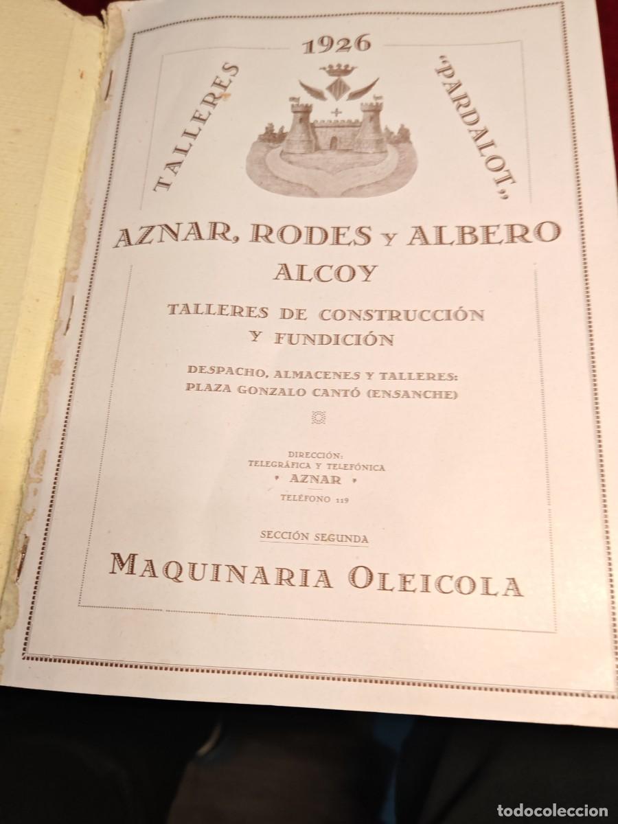 Cat&aacute;logos publicitarios: Cat&aacute;logo de los talleres pardalot Aznar rodes y albero Valencia Alcoy maquinaria 1926 tema olivo