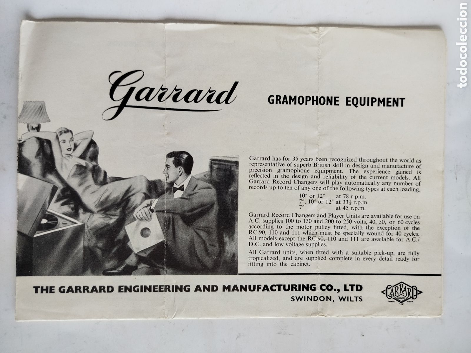 Cat&aacute;logos publicitarios: GARRARD GRAMOPHONE EQUIPMENT. FOLLETO PUBLICITARIO