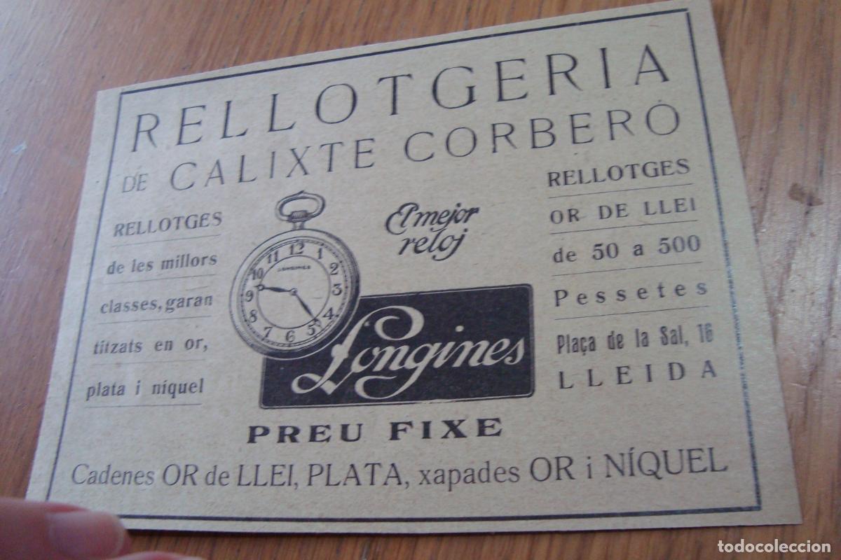 Cat&aacute;logos publicitarios: ANTIGUA PUBLICIDAD RELOJERIA DE CALIXTO CORBERO. LONGINES. LLEIDA
