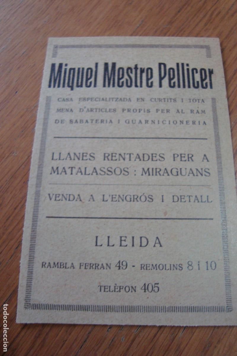 Cat&aacute;logos publicitarios: ANTIGUA PUBLICIDAD MIQUEL MESTRE PELLICER GUARNICIONERI LLEIDA - FARMACIA JOSEP TARRAG&Oacute;. LLEIDA
