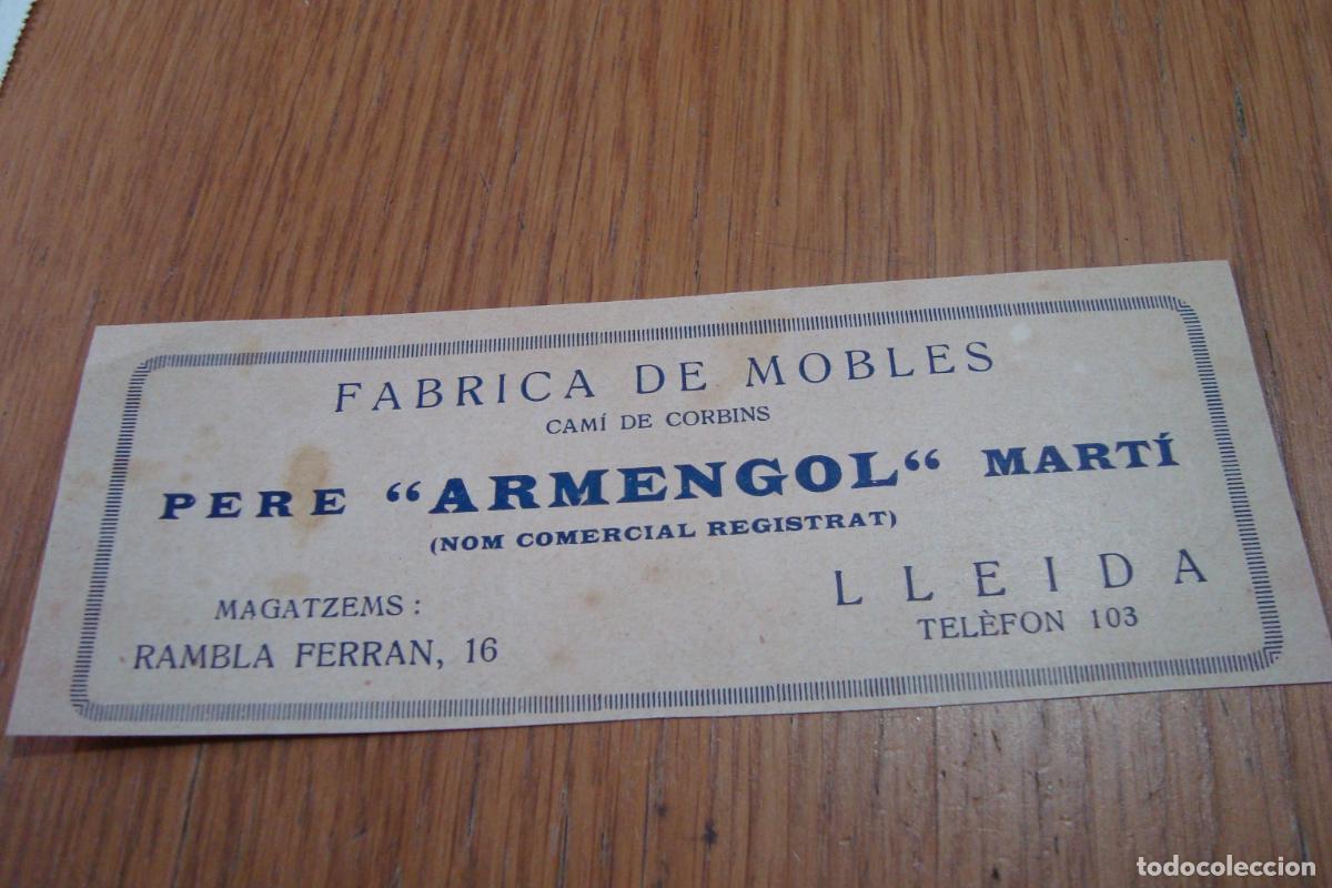 Cat&aacute;logos publicitarios: ANTIGUA PUBLICIDAD PERE ARMENGOL MARTI. FABRICA DE MUEBLES. CAMI DE CORBINS. LLEIDA