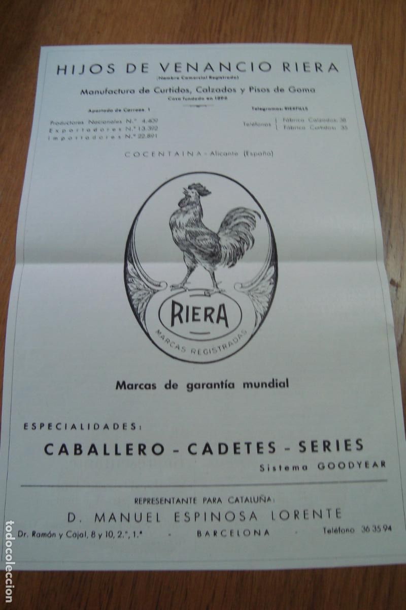 Cat&aacute;logos publicitarios: ANTIGUA PUBLICIDAD HIJOS VENANCIO RIERA. CURTIDOS CALZADOS PISOS GOMA. COCENTAINA ALICANTE