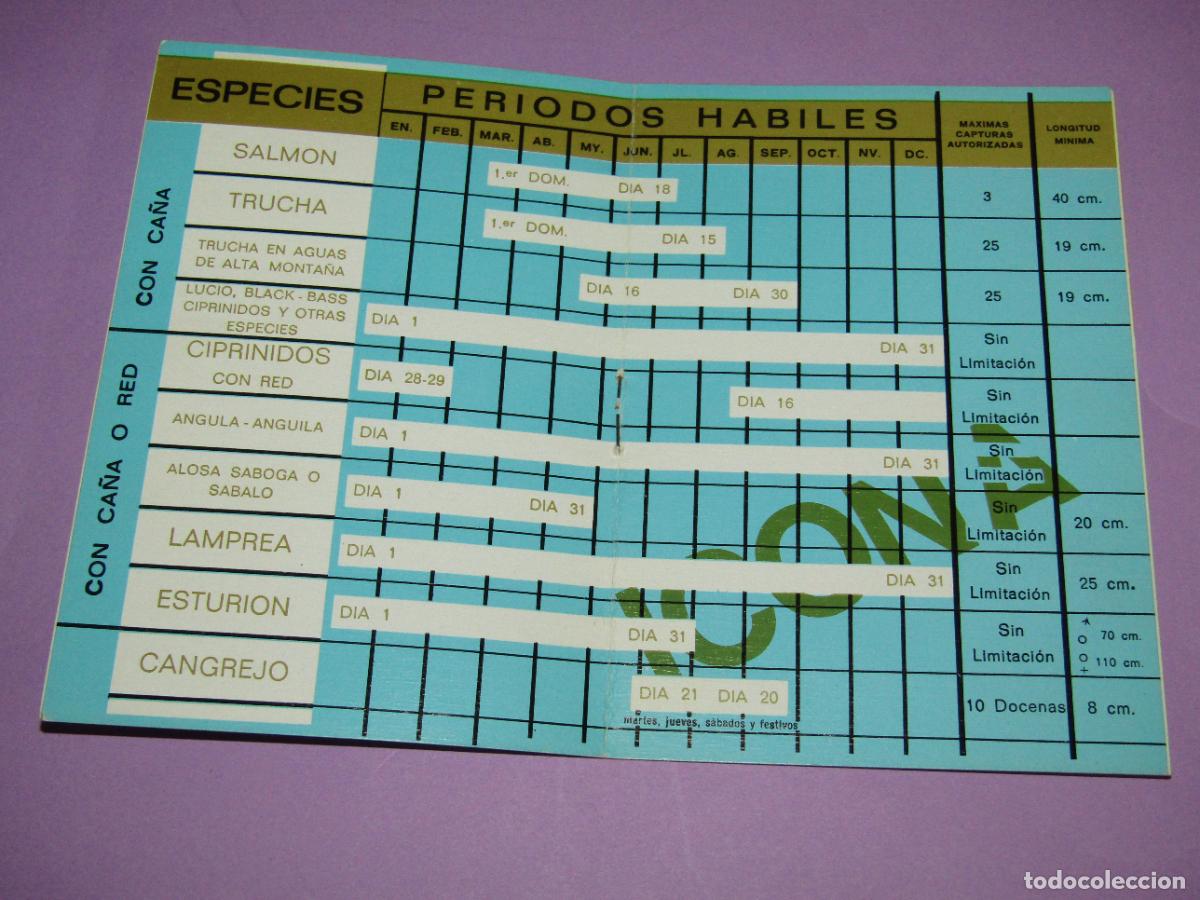 Cat&aacute;logos publicitarios: Antiguo Calendario de Pesca TIEMPO DE PESCA Obsequio de GALERIAS PRECIADOS - A&ntilde;o 1970s.