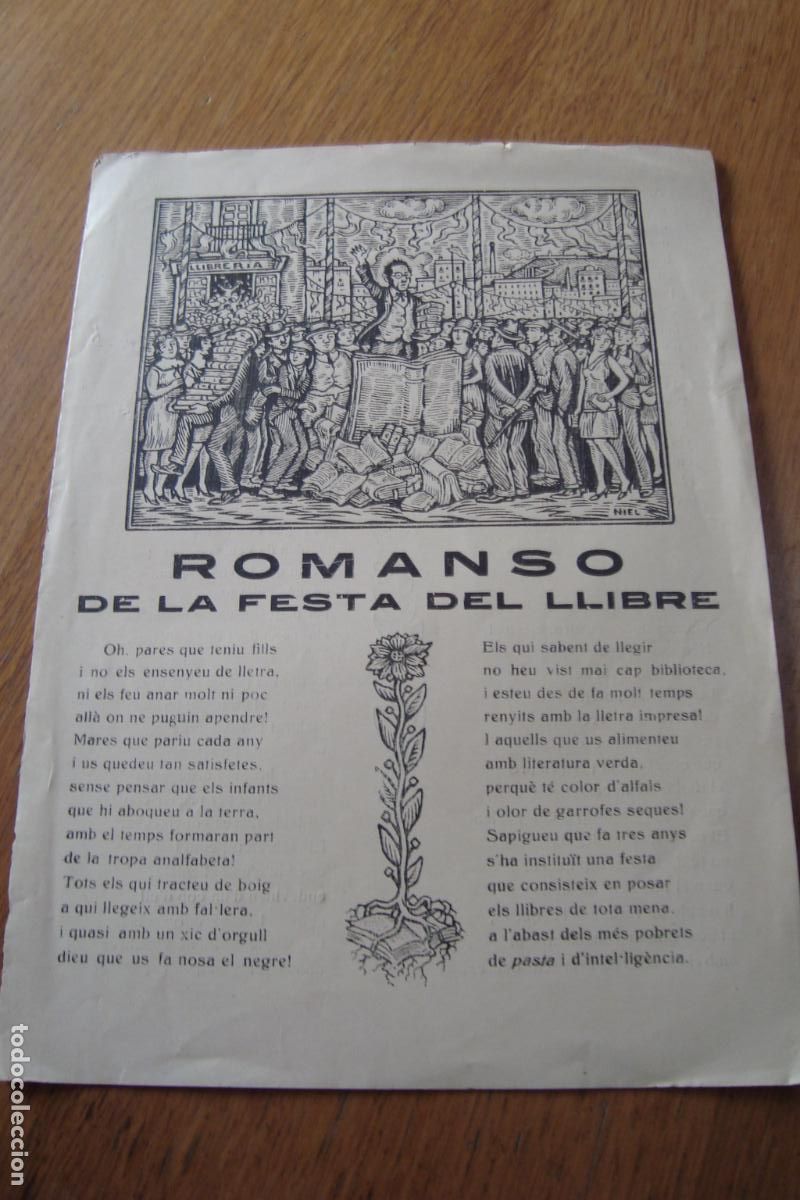 Catalogues publicitaires: ANTIGUO DIPTICO LETRILLA ROMANSO DE LA FESTA DEL LLIBRE. BARCELONA 1929.